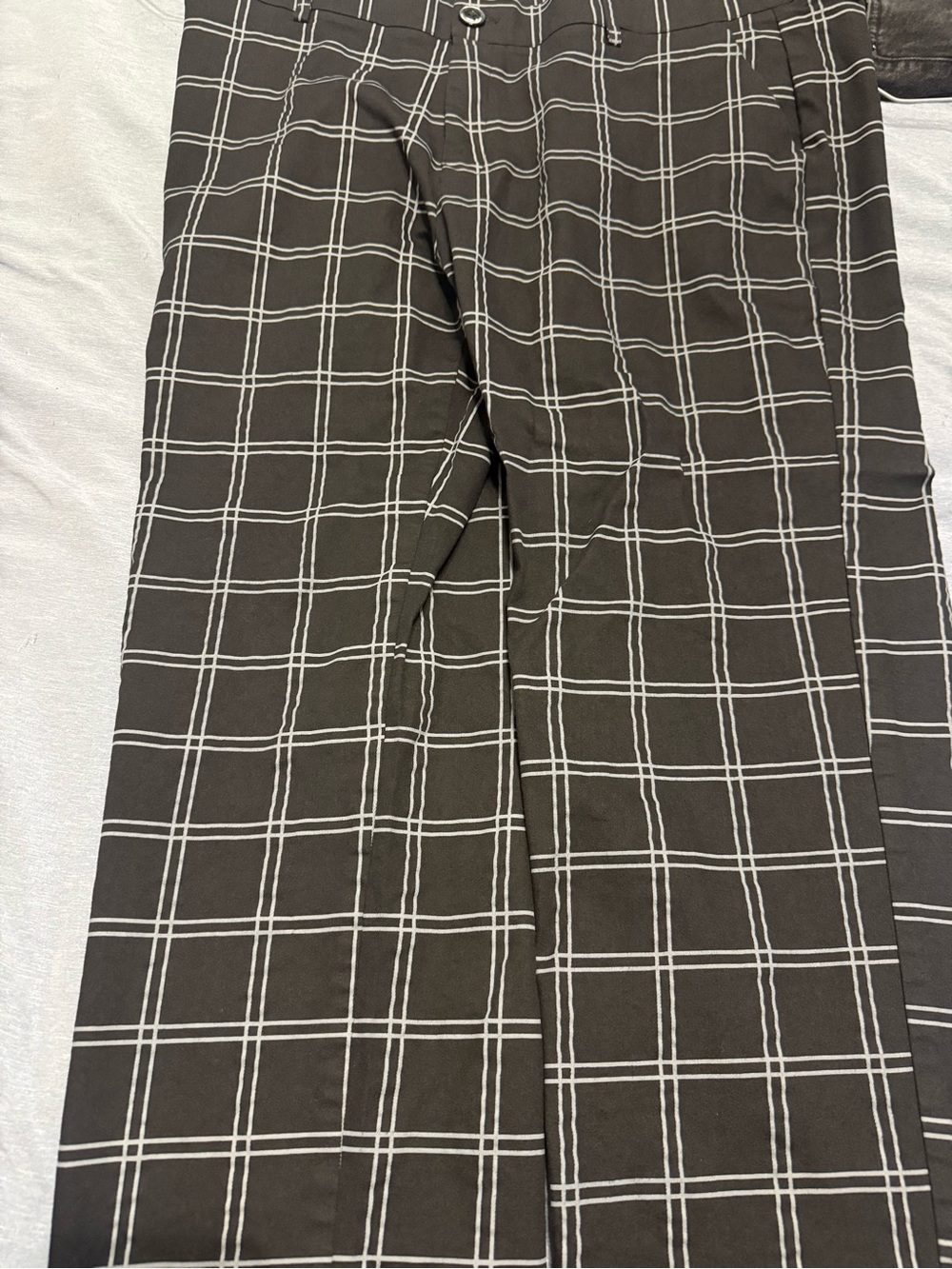 Men's Black Windowpane Dress Pants with White Grid